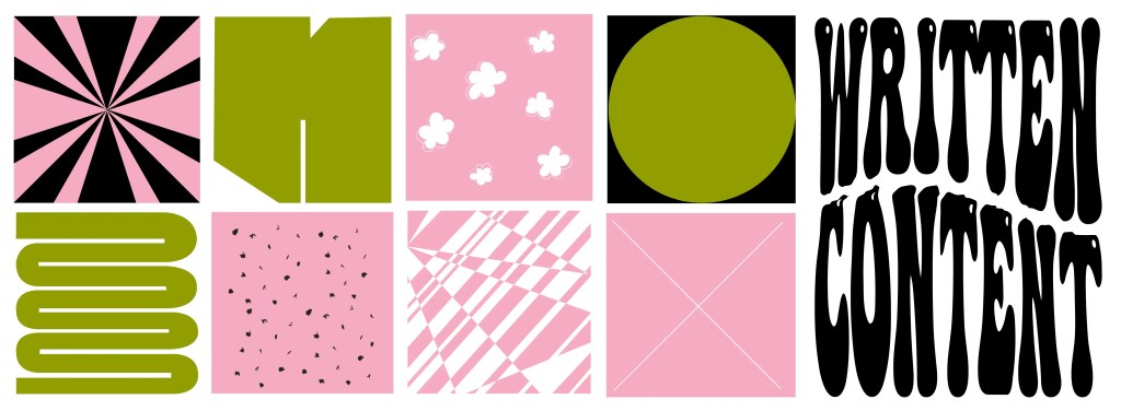 banner written content pink black green and white